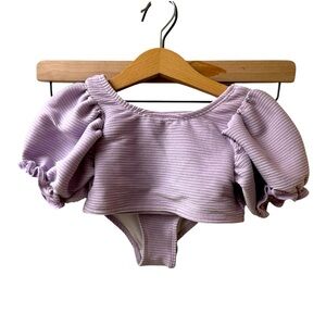 Cotton On Girls Puff Sleeve Bikini Lilac Shimmer